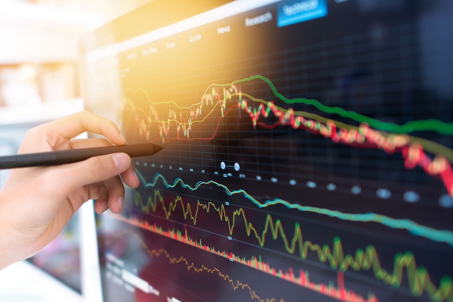 Business Analysis of Stock Market and Finance with Digital Tablet