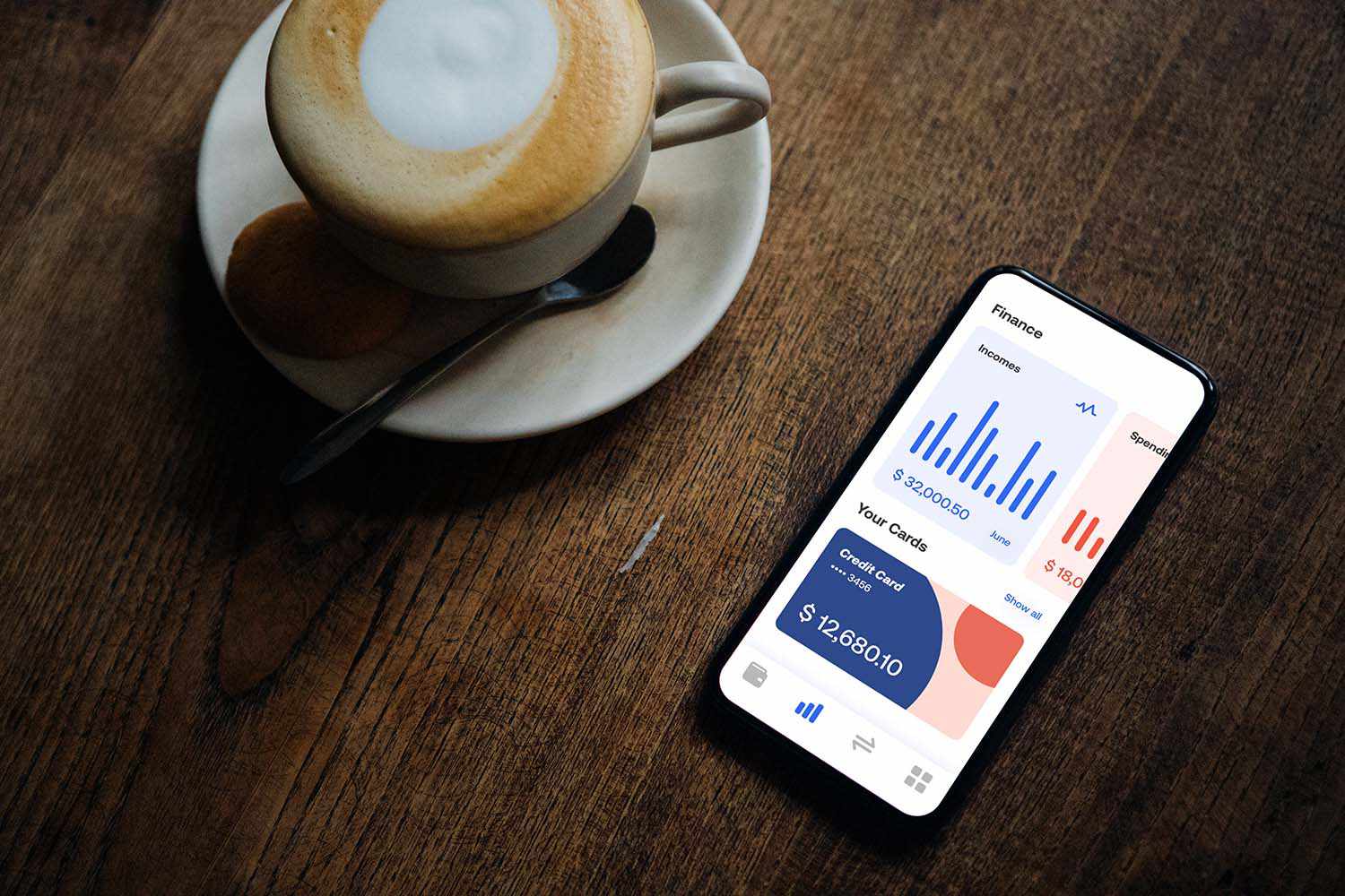 Flat Lay Shot Of Managing Bank Account Online With Smartphone